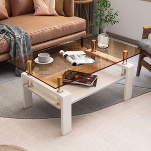 Tavolino da Caffè Moderno Rettangolare con Piano in Vetro Temperato Marrone e Strato in MDF per Soggiorno - Product Image 3