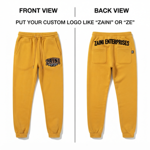 Pantalon de jogging en molleton de coton premium pour homme, 320 GSM, jaune moutarde, broderie personnalisée, logo imprimé en relief, revers élastiques, streetwear, coupe douce - Product Image 1