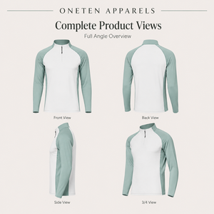 ONETEN APPARELS Sweat-shirt à manches longues et col zippé pour homme, couleur unie, séchage rapide, coupe sportive ajustée, longueur normale - Product Image 1