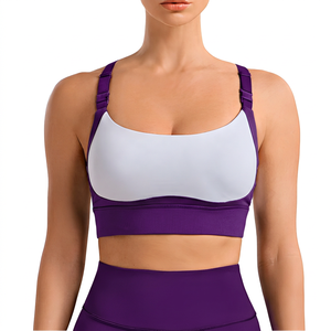 Soutien-gorge de sport pour femme à maintien élevé, gris, bretelles noires, pour yoga et entraînement, confortable et respirant, haut de sport - Product Image 6