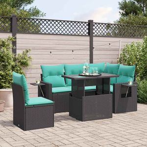 Set di divani da giardino in polyrattan nero da 6 pezzi con cuscini, mobili da giardino - Product Image 1