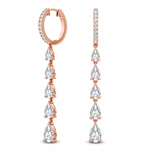 Boucles d'oreilles créoles Huggie à cinq gouttes avec diamant de laboratoire taille poire et accent rond, en Or 10K 14K 18K, Argent 925 935, pour Mariage et Fête - Product Image 3