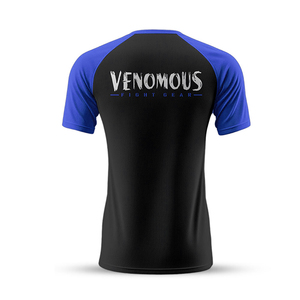 T-shirt unisexe col en V à manches raglan, imprimé par sublimation, séchage rapide, coupe sportive, motif noir et bleu, 100 % coton, coupe classique - Product Image 4