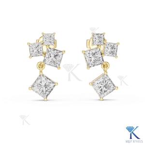 Boucles d'oreilles pendantes en or massif 14K 18K avec diamants CVD de laboratoire taille princesse en grappe, bijoux de luxe pour femmes, fabrication de bijoux de mariée raffinés - Product Image 1