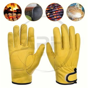 Custom Yellow Leather Work <b>Driver</b> <b>Gloves</b> Adjustable Wrist Fastener Black Trim Edge Utility Warehouse Driving Rigging Wear - Product Image 4