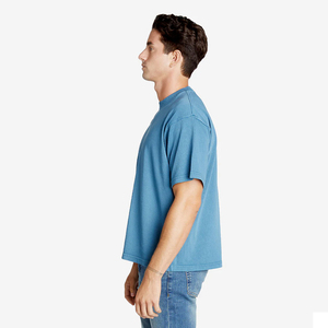 เสื้อยืดคอกลมแขนสั้นผู้ชาย สีน้ำเงินล้วน ผ้าฝ้าย ทรงปกติ สวมใส่สบาย ผ้าเจอร์ซีย์ถัก เป็นมิตรกับสิ่งแวดล้อม แห้งเร็ว น้ำหนัก 250 กรัม - Product Image 2