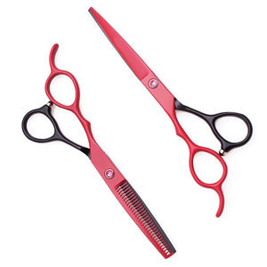 Customized Multi Professional <b>Barber</b> Hair Cutting Scissors Salon Hairdressing Shear Thinning <b>Set</b> Scissors Red and Black - Product Image 2