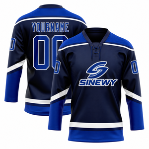 SINEWY <b>Ice</b> Hockey Jersey <b>Men's</b> Custom Sublimated Print Moisture Wicking 100% Polyester Mandarin Collar Full Sleeve Mesh - Product Image 1