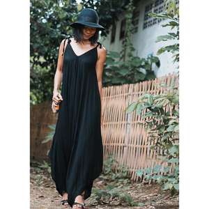 Vestido largo informal de verano para mujer, vestido largo informal de verano, color negro, estilo bohemio, sin mangas, con tirantes finos, corte holgado - Product Image 2