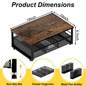 Soporte Elevador para Monitor con Cajones de Malla y Portaplumas, Organizador de Escritorio de 2 Niveles de Madera y Metal para Oficina - Product Image 2