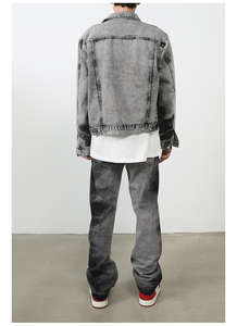 Conjunto de 2 piezas de mezclilla para hombre: Chaqueta y pantalones vaqueros con lavado desgastado y teñido a la piedra, estilo Hip Hop de primavera. - Product Image 2