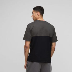 T-shirt en coton à manches courtes pour homme, gris foncé et noir, bicolore, avec logo imprimé sur la poitrine, col rond, logo personnalisé - Product Image 6