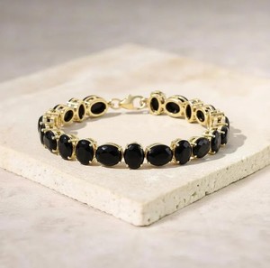 Luxury Oval Cut Black Onyx Charm <b>Bracelet</b> 925 Sterling Silver Gold Plated Women Elegant Black <b>Gemstone</b> Statement Fine Jewelry - Product Image 1