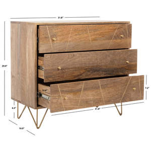 Tocador moderno de 3 cajones de madera maciza de mediados de siglo con elegantes detalles en latón - Product Image 4