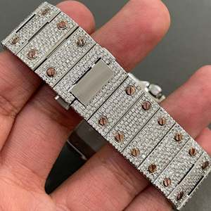 Montre de luxe pour homme avec cadran romain en acier inoxydable, diamants baguette bicolores, mouvement automatique, montre-bracelet haut de gamme - Product Image 4