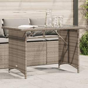 Table de patio en poly rotin gris 43.3 "x 26.8" x 27.6 "avec dessus en verre Tables d'extérieur - Product Image 1
