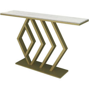 Console moderne de luxe avec plateau en marbre blanc et base géométrique en acier inoxydable doré, meuble d'appoint pour hôtel et usage domestique - Product Image 1
