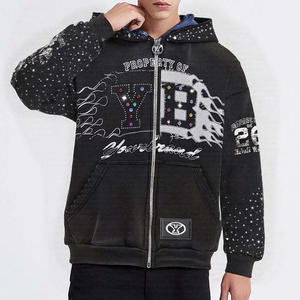 Sudadera con capucha de felpa francesa con pedrería 2026, personalizada, estilo urbano, regular, con efecto desgastado y lavado ácido, impresión digital frontal, fabricante - Product Image 3