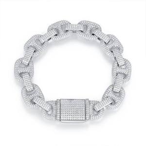 AMBER JEWELS T-3554 Unisex 925 <b>Silver</b> Moissanite <b>Charm</b> <b>Bracelet</b> <b>Silver</b> Plated Brilliant Cut Micro Insert Luxury Geometric Design - Product Image 4