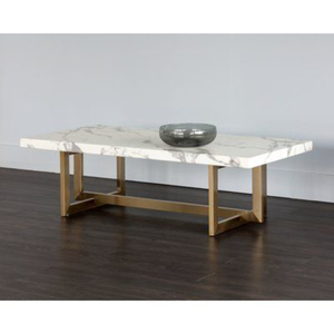 Exclusive <b>White</b> Marble Top Coffee <b>Table</b> with Sculptural Gold Metal Base Center <b>Table</b> for Living Room and Hotel Lobby Decor - Product Image 2