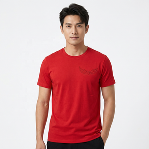 <b>Red</b> Men's Oversized Short Sleeve T-<b>Shirt</b> with Print Regular Fit Casual O-Neck Woven Cotton Eco-Friendly - Product Image 5