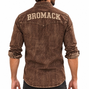 <b>Men</b> Vintage Woven <b>Denim</b> <b>Shirt</b> Button Front Chest Pockets Long Sleeves Fold Collar Rolled Cuffs Autumn Casual Style - Product Image 2