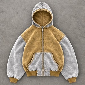 <b>Men's</b> Oversized Hooded <b>Fleece</b> <b>Jacket</b> Printed Raglan Sleeve Casual Autumn Style Blue Beige Pocket Design Breathable - Product Image 3