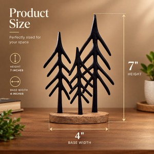 Sculpture d'arbre minimaliste en métal noir, hauteur 7 pouces, base en bois, décoration de table, thème forêt, décoration de Noël - Product Image 5