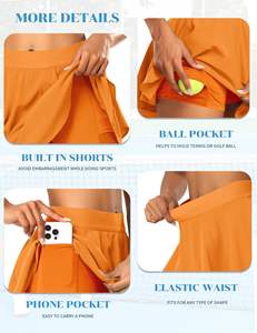 Jupe de tennis plissée avec short intégré et short taille haute pour femme à col et décoration en dentelle pour le fitness - Product Image 4