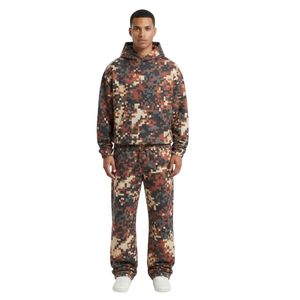 Custom Rust <b>Camo</b> Floral Printed <b>Mens</b> Fleece Sweatsuit Hoodie <b>Jogger</b> Set Urban Graphic Streetwear Two Piece Matching Jackets - Product Image 1