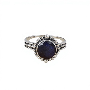 Natural <b>Lapis</b> <b>Lazuli</b> <b>Ring</b> 925 Sterling Silver Beaded Halo Blue Gemstone Statement <b>Ring</b> Wholesale Jewelry - Product Image 1