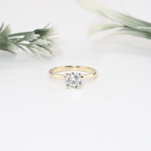 Yellow Gold Round Cut Lab Grown Diamond Engagement <b>Ring</b> Classic Four Prong Solitaire <b>Plain</b> Wedding Band Fine Jewelry For Women - Product Image 1