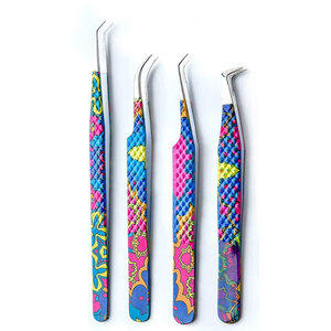 แหนบสแตนเลสลายสีสันสดใส ปลายแหลมสำหรับต่อขนตา - Product Image 2