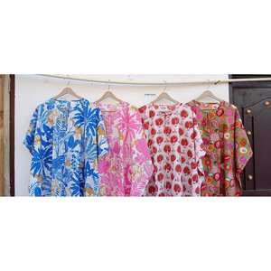 Kaftan floral violet pour femme, robe longue décontractée à manches courtes, style indien, paréo de plage naturel, tenue de nuit, cache-maillot de bain - Product Image 6