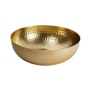 Tazón de Metal con Acabado de Latón, Tazón para Servir de Metal Dorado Martillado, Recipiente Pulido para Ensaladas, Frutas y Palomitas - Product Image 1