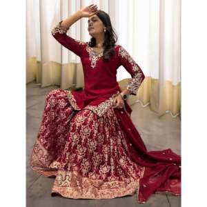 Fancy Women's <b>Top</b>- Sharara & Dupatta Set with Embroidery and Sequence Work - Product Image 3