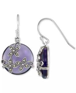 Marcasite (1/5 ct. T. w.) & Orecchini pendenti in pietra di vetro viola in argento Sterling | Macacy's - Product Image 3