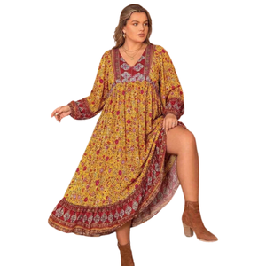 Vestido largo con estampado floral para mujer, estilo línea A con lazo frontal - Product Image 2