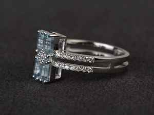 แหวนอะความารีนธรรมชาติ แหวนพลอยสีน้ำเงิน แหวนหมั้น แหวนประจำเดือนมีนาคม เครื่องประดับออกแบบตามสั่ง - Product Image 2