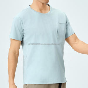 Low MOQ Logo Printing O-neck Plain Summer <b>Men</b> Tshirt <b>with</b> Zipper <b>Pocket</b> - Product Image 4
