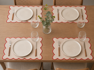 Premium Linen Scalloped <b>Placemat</b> with <b>Red</b> Contrast Border – Elegant Decorative Table Mat for Dining, Restaurant & Home Decor - Product Image 3
