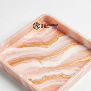 Plateau effet marbre orange terre cuite avec bord doré |   Plateau décoratif élégant en terre cuite orange effet marbre - Product Image 2