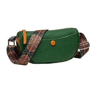Genuine Green Leather Handmade Sling Bag With Adjustable Jacquard <b>Shoulder</b> <b>Strap</b> English Style Top Indian Supplier Manufacturer - Product Image 1