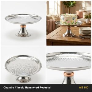 Support à gâteau artisanal en acier inoxydable SS304 de 26 cm, socle en acier poli, qualité alimentaire, décoration pour la maison, pour hôtel et mariage, style martelé classique Chandra - Product Image 5