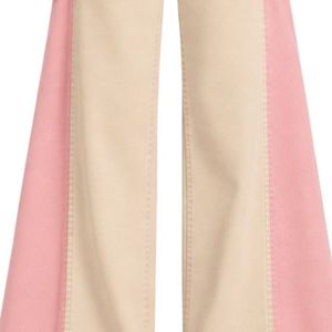 Jean large beige et rose pour femme, taille haute, en denim bicolore, style décontracté streetwear, pantalon tendance coupe ample - Product Image 4
