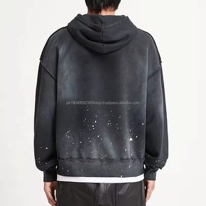 Street wear personnalisé Sun Faded Distressed Raw Hem Hoodies Vintage acid stone washing Sweat à capuche pour hommes - Product Image 6