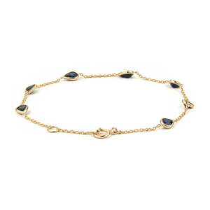 Best Selling Products Minimalist Dainty Blue Sapphire Station Chain Bracelet For Daily Wear <b>Solid</b> K14 Yellow <b>Gold</b> Gift For Her - Product Image 5