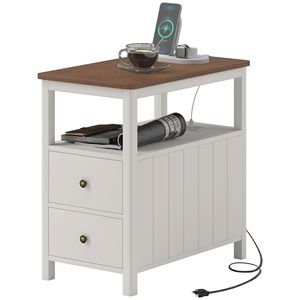 White <b>Side</b> <b>Table</b> with Charging Station and USB Ports Narrow Console <b>Table</b> with <b>Drawers</b> for Living Room - Product Image 1