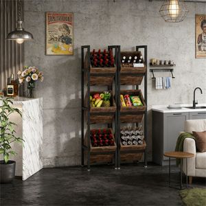 Moderno Estante de Vino de Madera de Tres Niveles Independientes con Cesta de Almacenamiento para Guardar Vino - Product Image 3