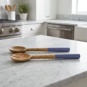 Multi Color Resin Acacia Wood <b>Salad</b> <b>Tools</b> Server Set Manual Mixing Spoon Dishwasher Safe Microwave Safe Eco-Friendly Modern - Product Image 3